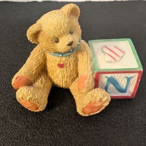 Letter "N" Cherished Teddies block Collectible Figure 1995 Enesco